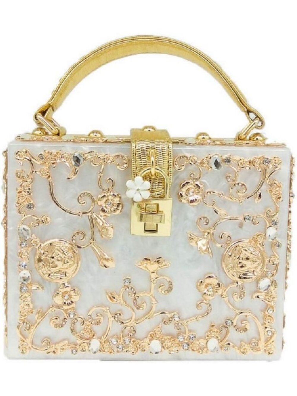 Chic Small Acrylic Shoulder Bag for Women, Rhinestone Flower Crossbody Tote